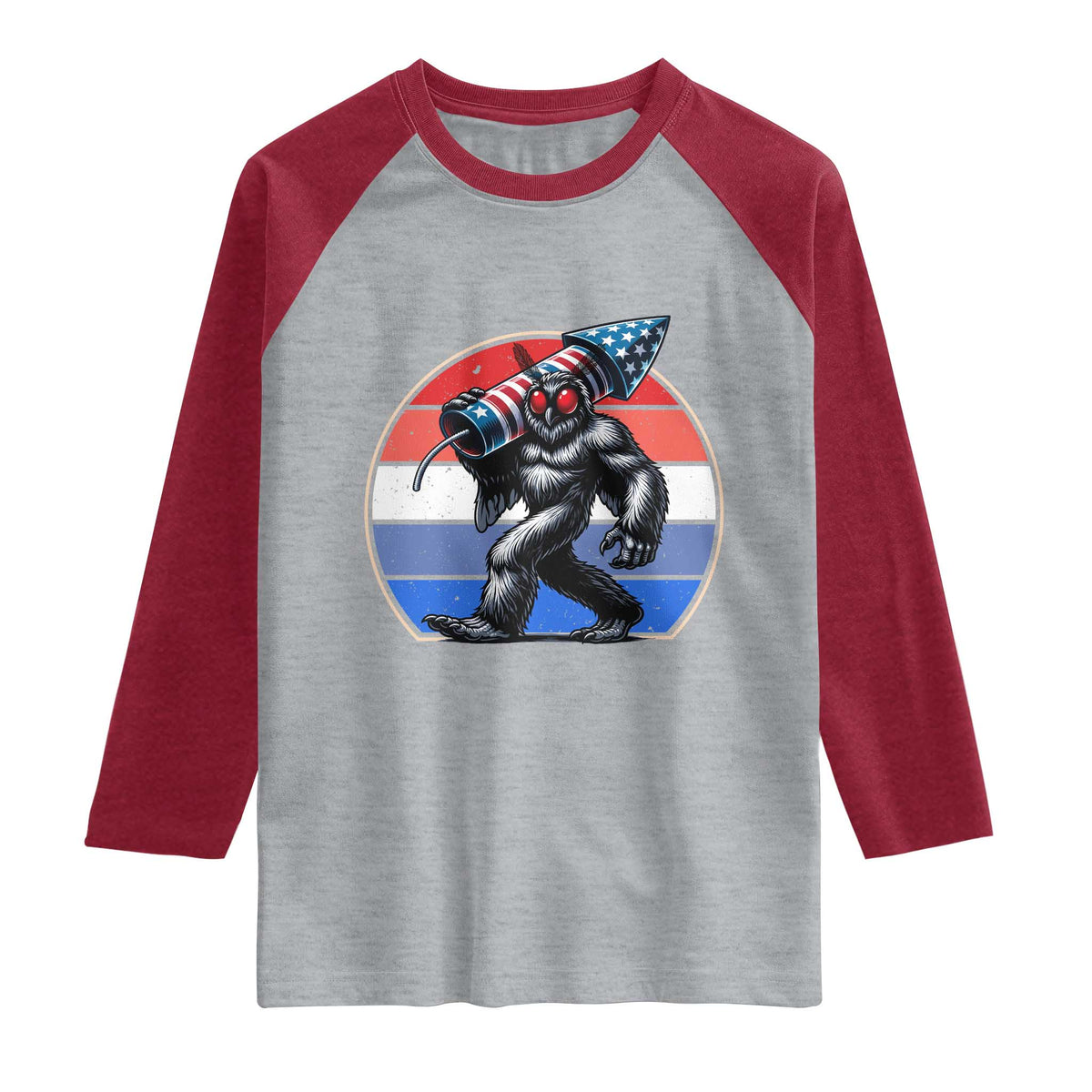 Funny Patriotic Mothman Raglan Shirt West Virginia Cryptid Lover Gift TS12 Heather Gray Heather Red Print Your Wear