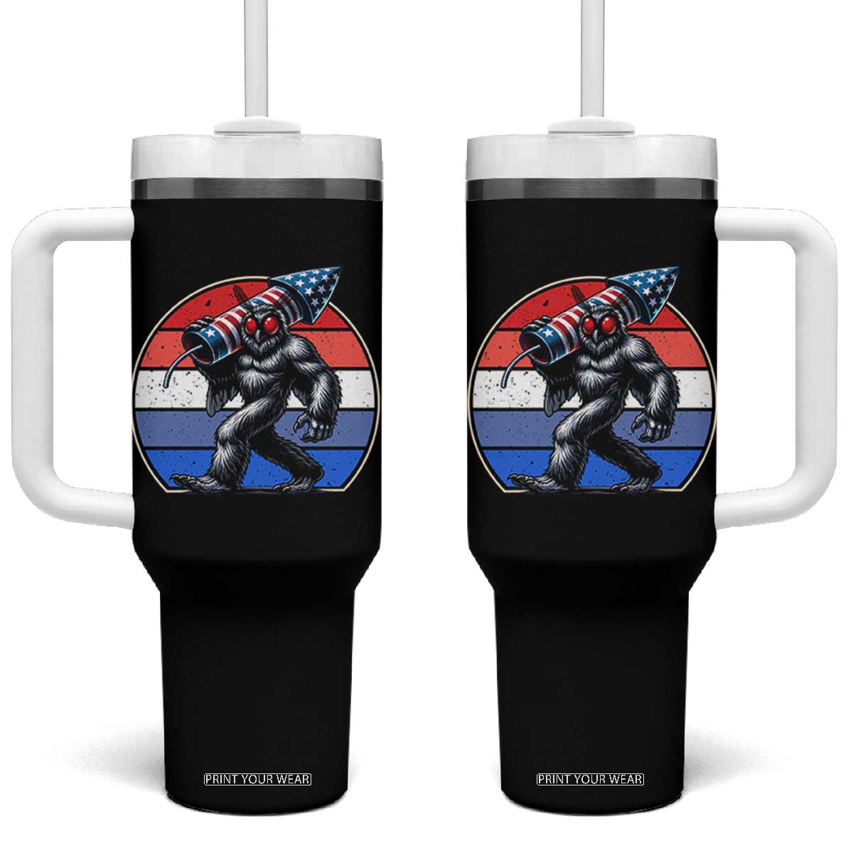 Funny Patriotic Mothman Tumbler With Handle West Virginia Cryptid Lover Gift TS12 One Size: 40 oz Black Print Your Wear