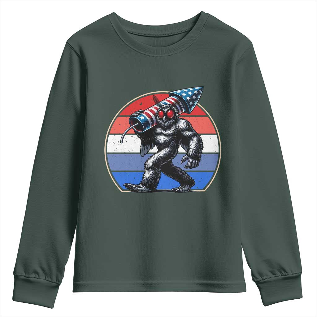 Funny Patriotic Mothman Youth Sweatshirt West Virginia Cryptid Lover Gift TS12 Dark Forest Green Print Your Wear