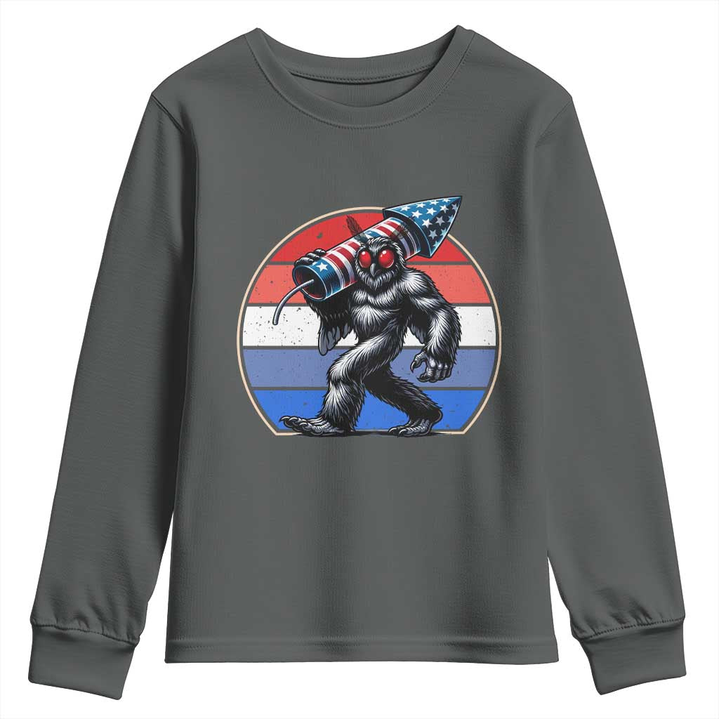 Funny Patriotic Mothman Youth Sweatshirt West Virginia Cryptid Lover Gift TS12 Dark Heather Print Your Wear