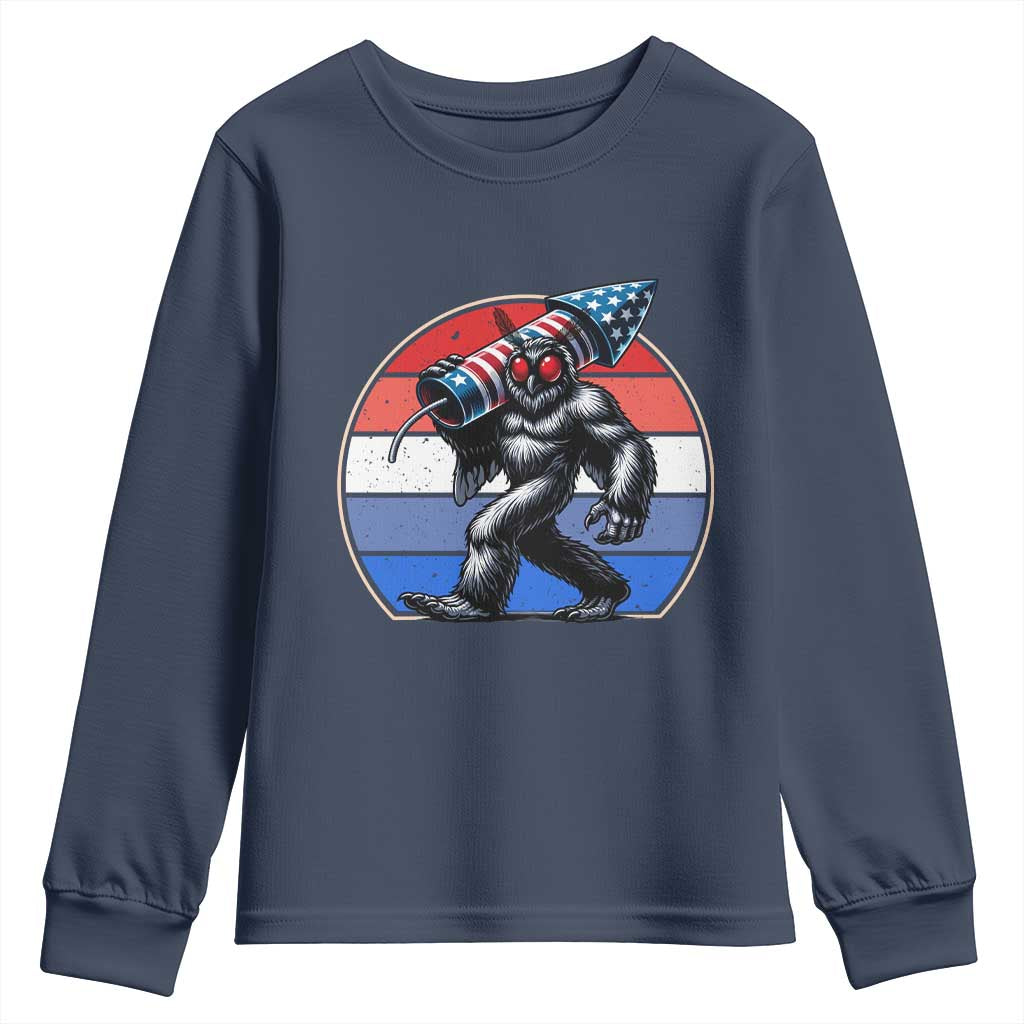 Funny Patriotic Mothman Youth Sweatshirt West Virginia Cryptid Lover Gift TS12 Navy Print Your Wear