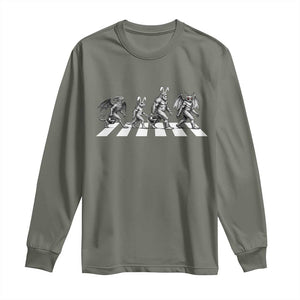 Funny Easter Cryptid Walk Long Sleeve Shirt Bigfoot Mothman Jersey Devil Chupacabra TS12 Military Green Print Your Wear
