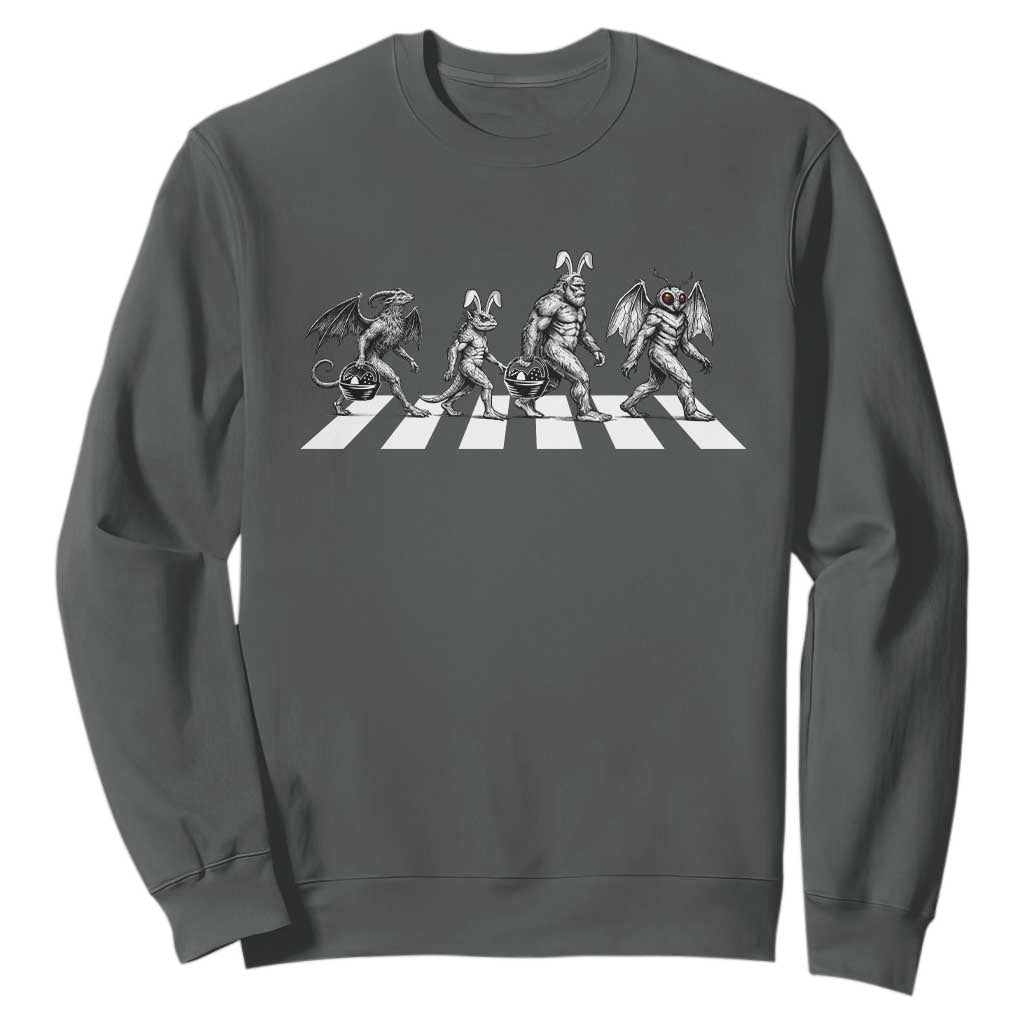 Funny Easter Cryptid Walk Sweatshirt Bigfoot Mothman Jersey Devil Chupacabra TS12 Dark Heather Print Your Wear