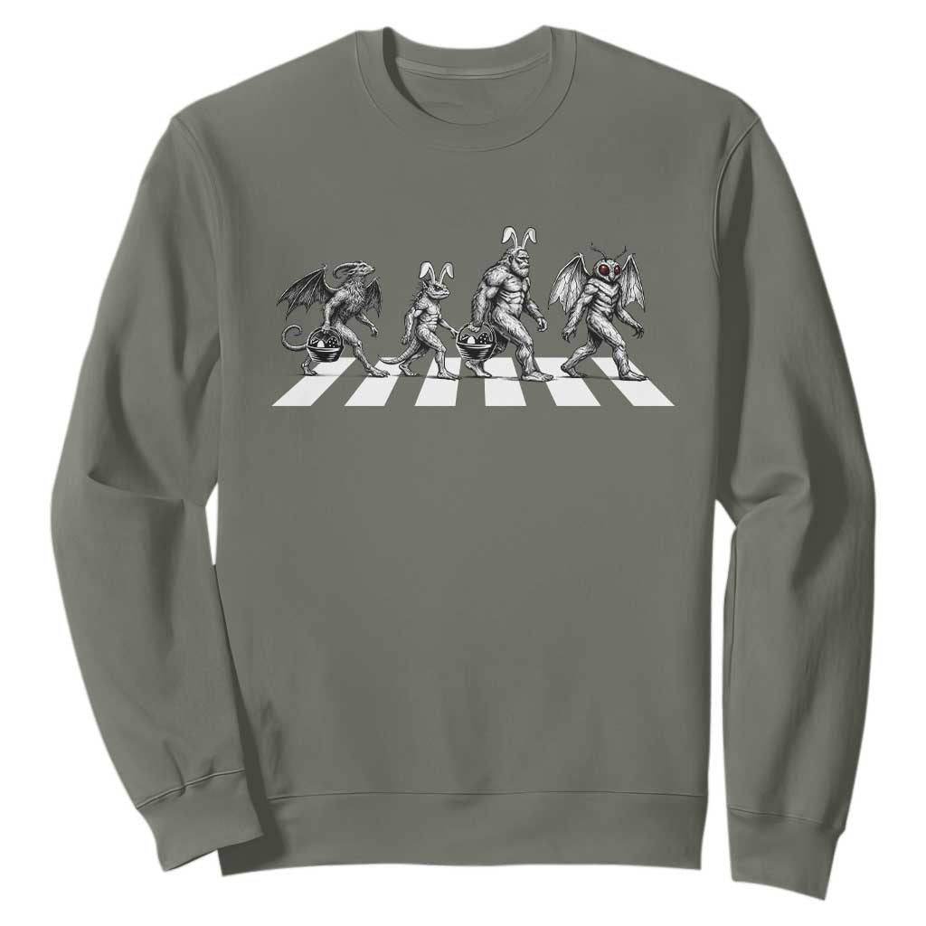 Funny Easter Cryptid Walk Sweatshirt Bigfoot Mothman Jersey Devil Chupacabra TS12 Military Green Print Your Wear