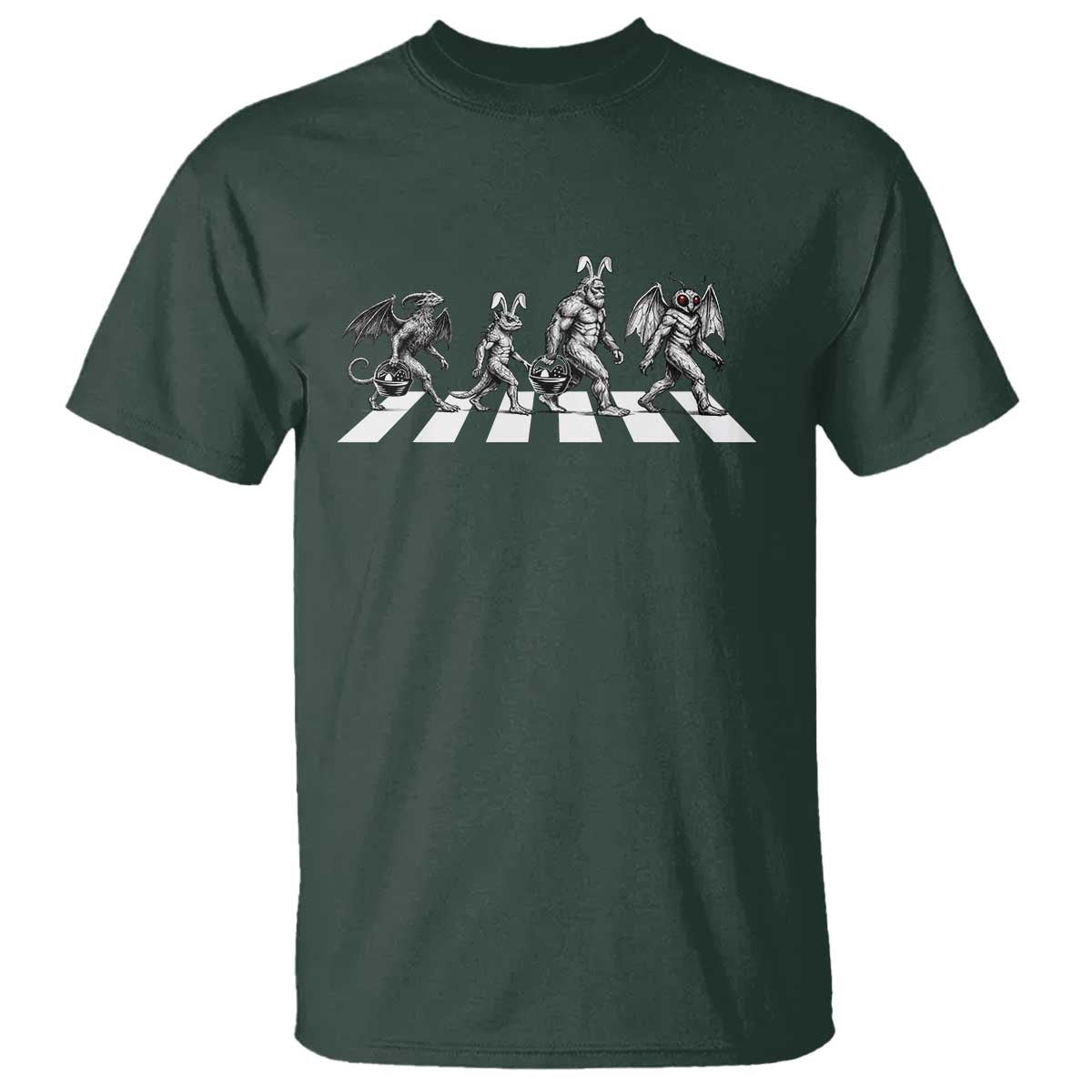 Funny Easter Cryptid Walk T Shirt Bigfoot Mothman Jersey Devil Chupacabra TS12 Dark Forest Green Print Your Wear