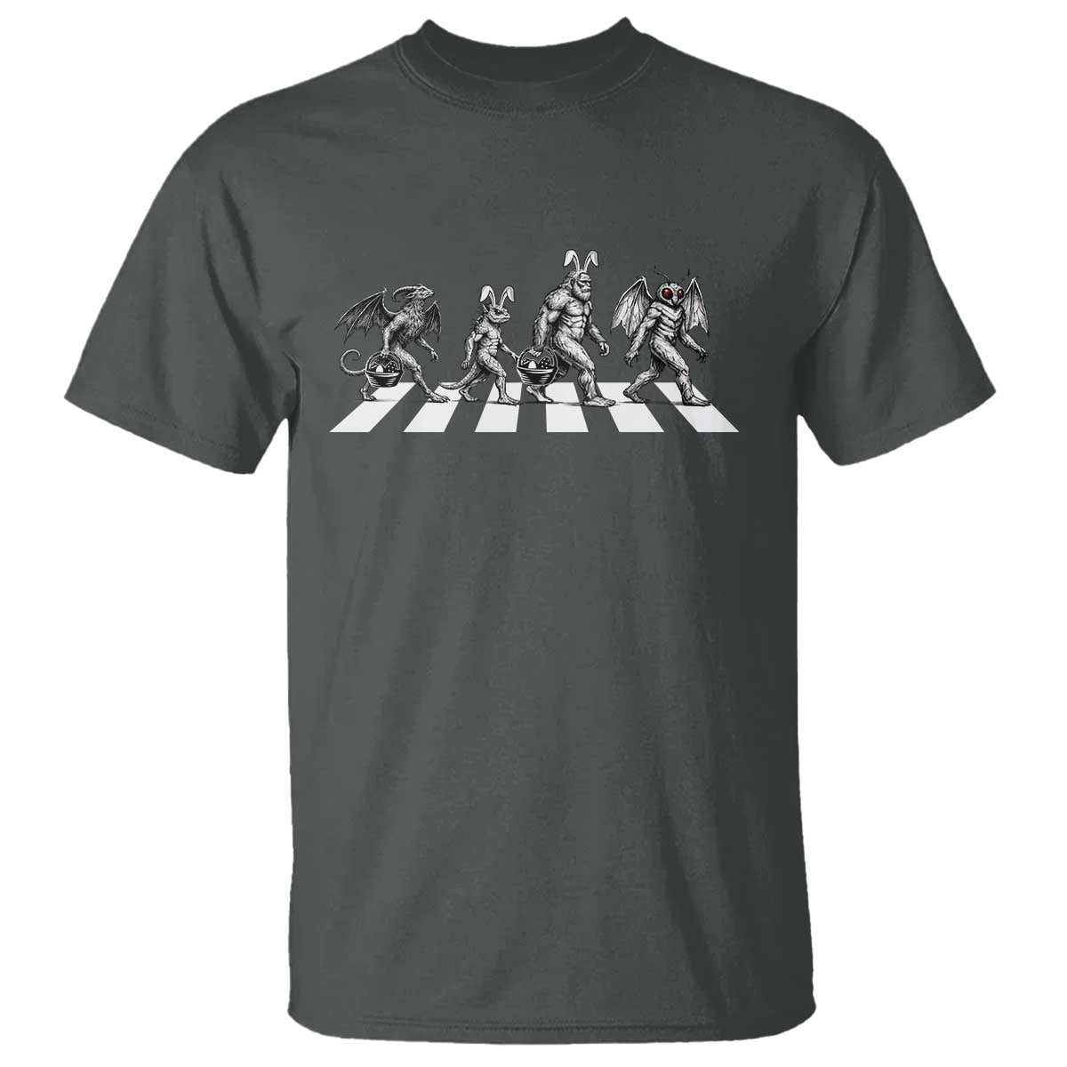 Funny Easter Cryptid Walk T Shirt Bigfoot Mothman Jersey Devil Chupacabra TS12 Dark Heather Print Your Wear