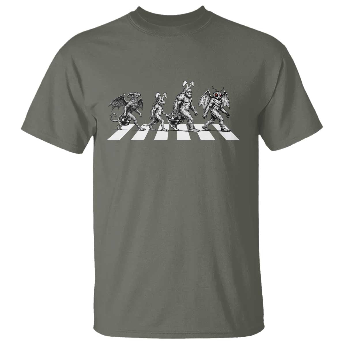 Funny Easter Cryptid Walk T Shirt Bigfoot Mothman Jersey Devil Chupacabra TS12 Military Green Print Your Wear