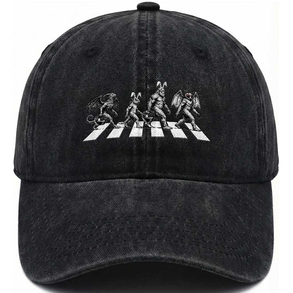 Funny Easter Cryptid Walk Washed Cotton Baseball Cap Bigfoot Mothman Jersey Devil Chupacabra TS12 Washed Cap Universal Fit Black Print Your Wear