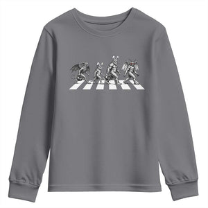 Funny Easter Cryptid Walk Youth Sweatshirt Bigfoot Mothman Jersey Devil Chupacabra TS12 Charcoal Print Your Wear