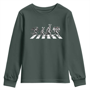 Funny Easter Cryptid Walk Youth Sweatshirt Bigfoot Mothman Jersey Devil Chupacabra TS12 Dark Forest Green Print Your Wear