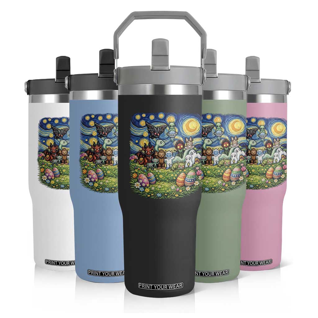 Funny Cryptid Starry Night Easter Flip Straw Tumbler Monster Lover Gift TS12 Print Your Wear