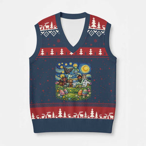 Funny Cryptid Starry Night Easter V-Neck Knit Sweater Vest Monster Lover Gift TS12 Navy Red Print Your Wear