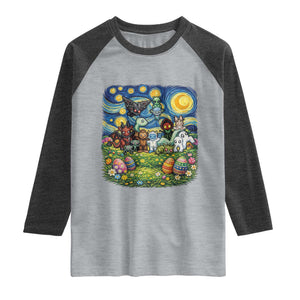 Funny Cryptid Starry Night Easter Raglan Shirt Monster Lover Gift TS12 Heather Gray Heather Charcoal Print Your Wear