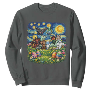 Funny Cryptid Starry Night Easter Sweatshirt Monster Lover Gift TS12 Dark Heather Print Your Wear