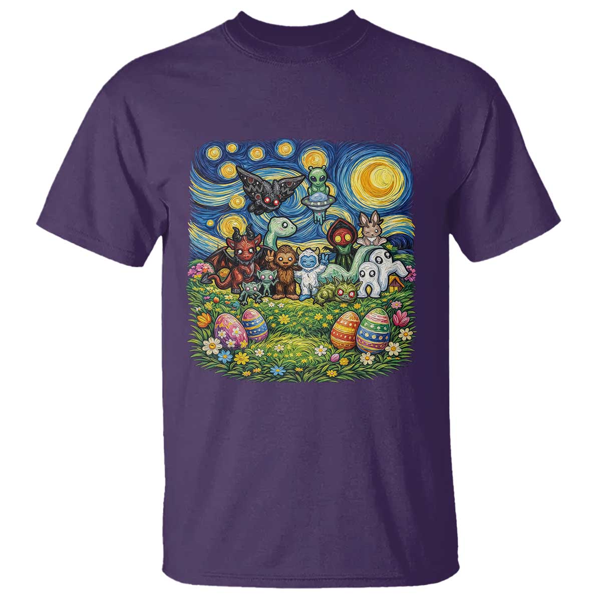 Funny Cryptid Starry Night Easter T Shirt Monster Lover Gift TS12 Purple Print Your Wear