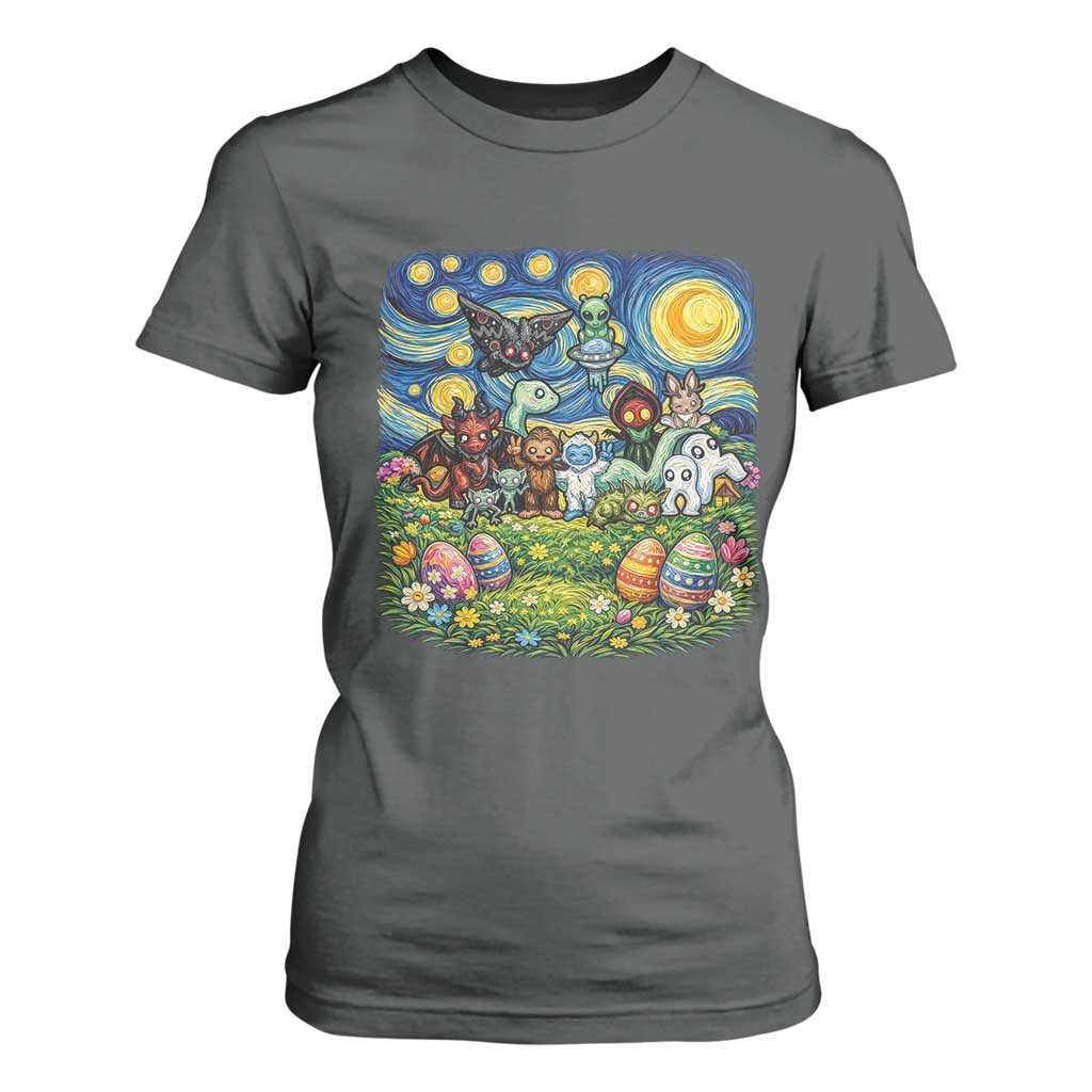 Funny Cryptid Starry Night Easter T Shirt For Women Monster Lover Gift TS12 Dark Heather Print Your Wear