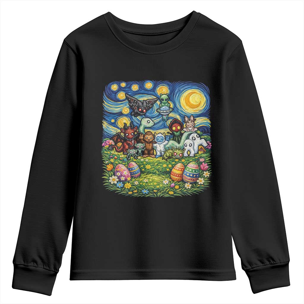 Funny Cryptid Starry Night Easter Youth Sweatshirt Monster Lover Gift TS12 Black Print Your Wear