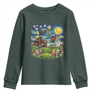 Funny Cryptid Starry Night Easter Youth Sweatshirt Monster Lover Gift TS12 Dark Forest Green Print Your Wear