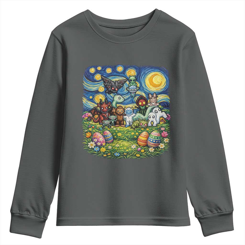 Funny Cryptid Starry Night Easter Youth Sweatshirt Monster Lover Gift TS12 Dark Heather Print Your Wear