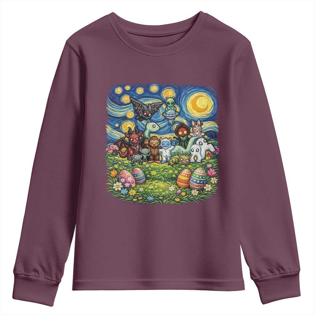 Funny Cryptid Starry Night Easter Youth Sweatshirt Monster Lover Gift TS12 Maroon Print Your Wear