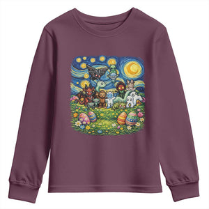 Funny Cryptid Starry Night Easter Youth Sweatshirt Monster Lover Gift TS12 Maroon Print Your Wear