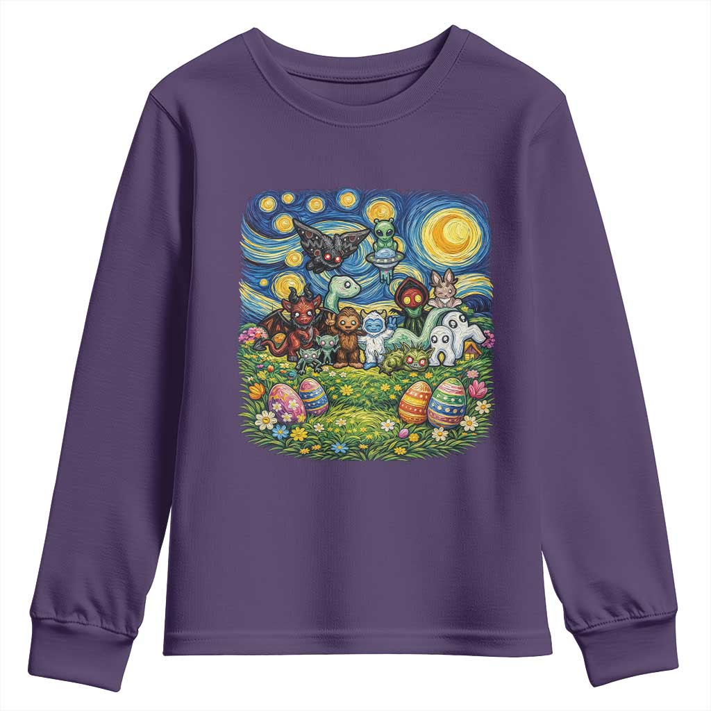 Funny Cryptid Starry Night Easter Youth Sweatshirt Monster Lover Gift TS12 Purple Print Your Wear