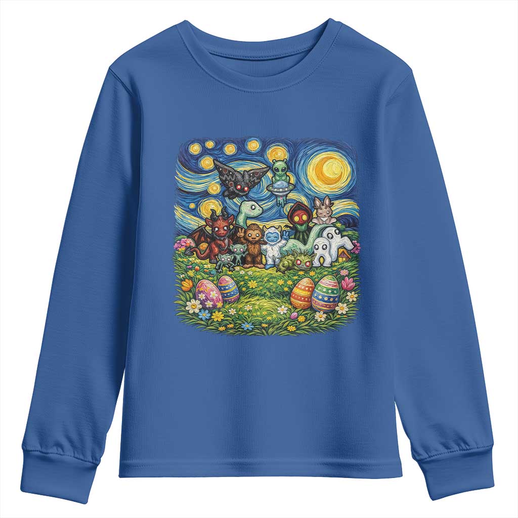 Funny Cryptid Starry Night Easter Youth Sweatshirt Monster Lover Gift TS12 Royal Blue Print Your Wear