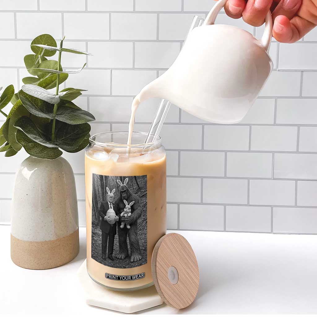 Funny Bigfoot And Trump Easter Selfie Gift Glass Can TS12 Print Your Wear