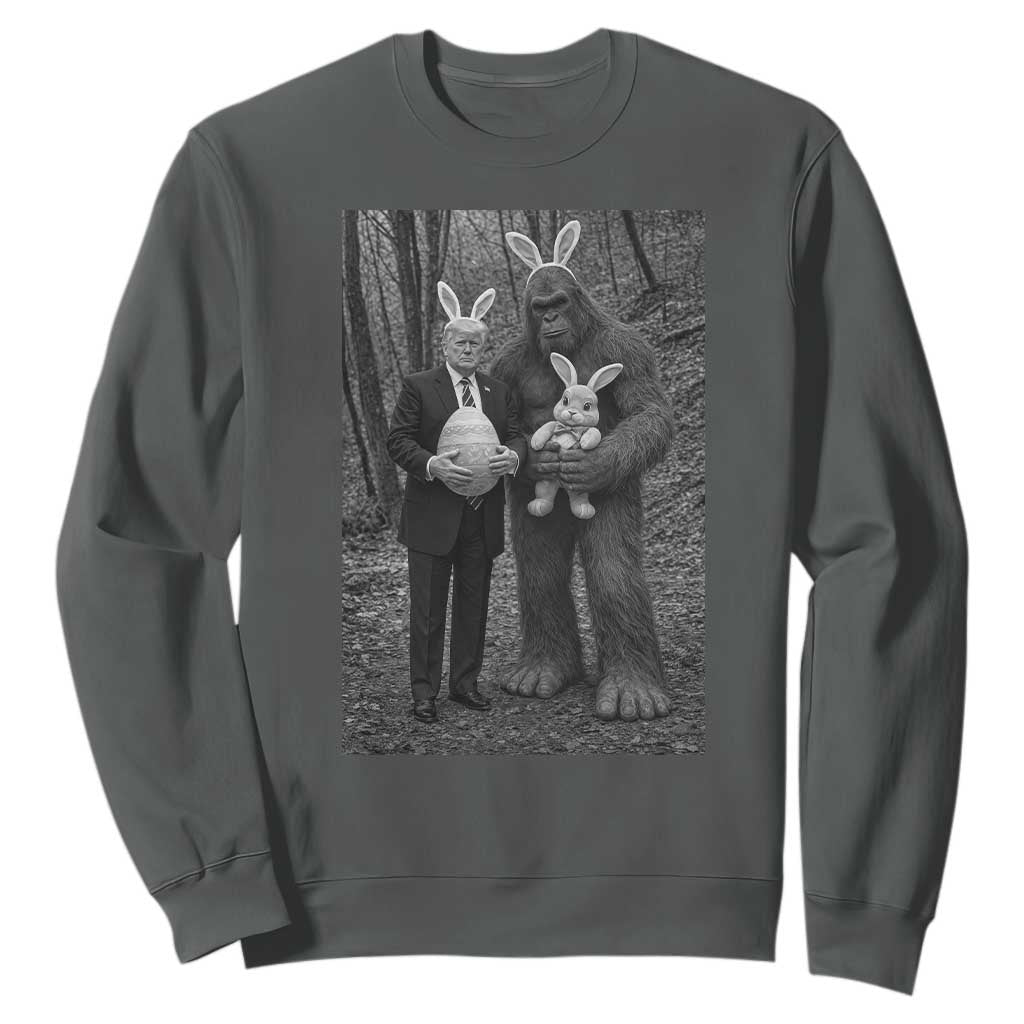Funny Bigfoot And Trump Easter Selfie Gift Sweatshirt TS12 Dark Heather Print Your Wear