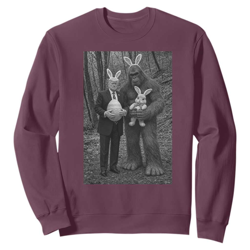 Funny Bigfoot And Trump Easter Selfie Gift Sweatshirt TS12 Maroon Print Your Wear