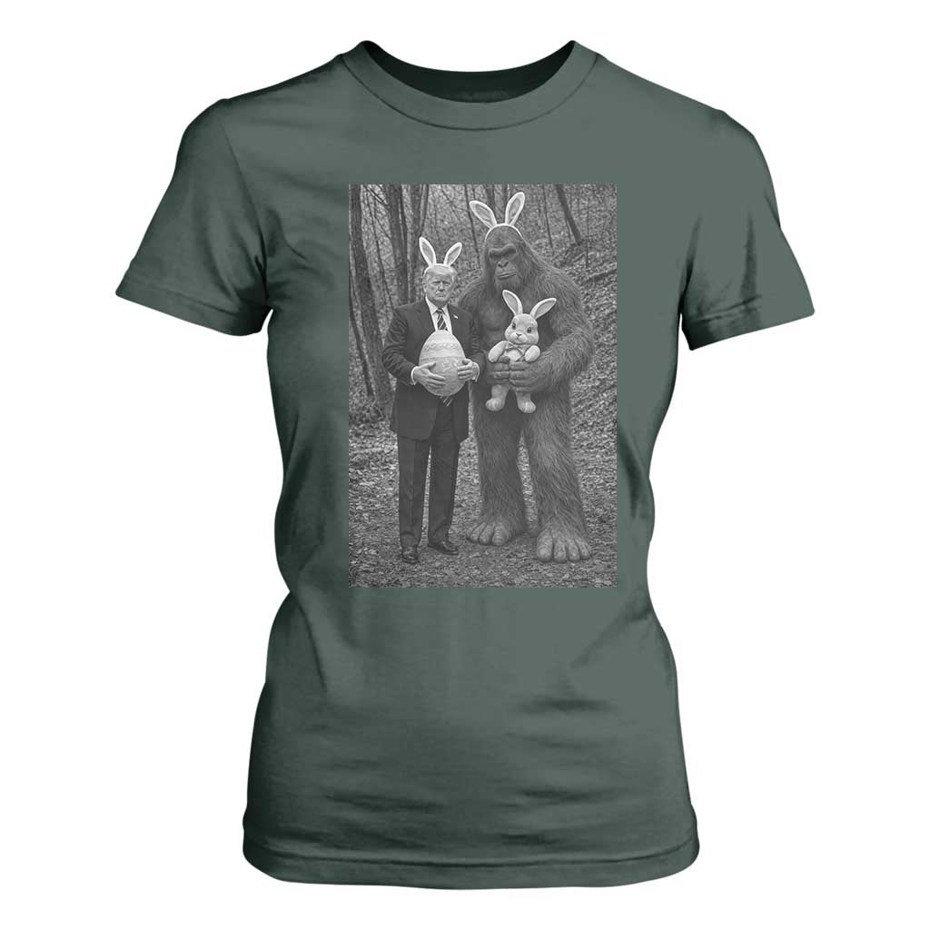 Funny Bigfoot And Trump Easter Selfie Gift T Shirt For Women TS12 Dark Forest Green Print Your Wear