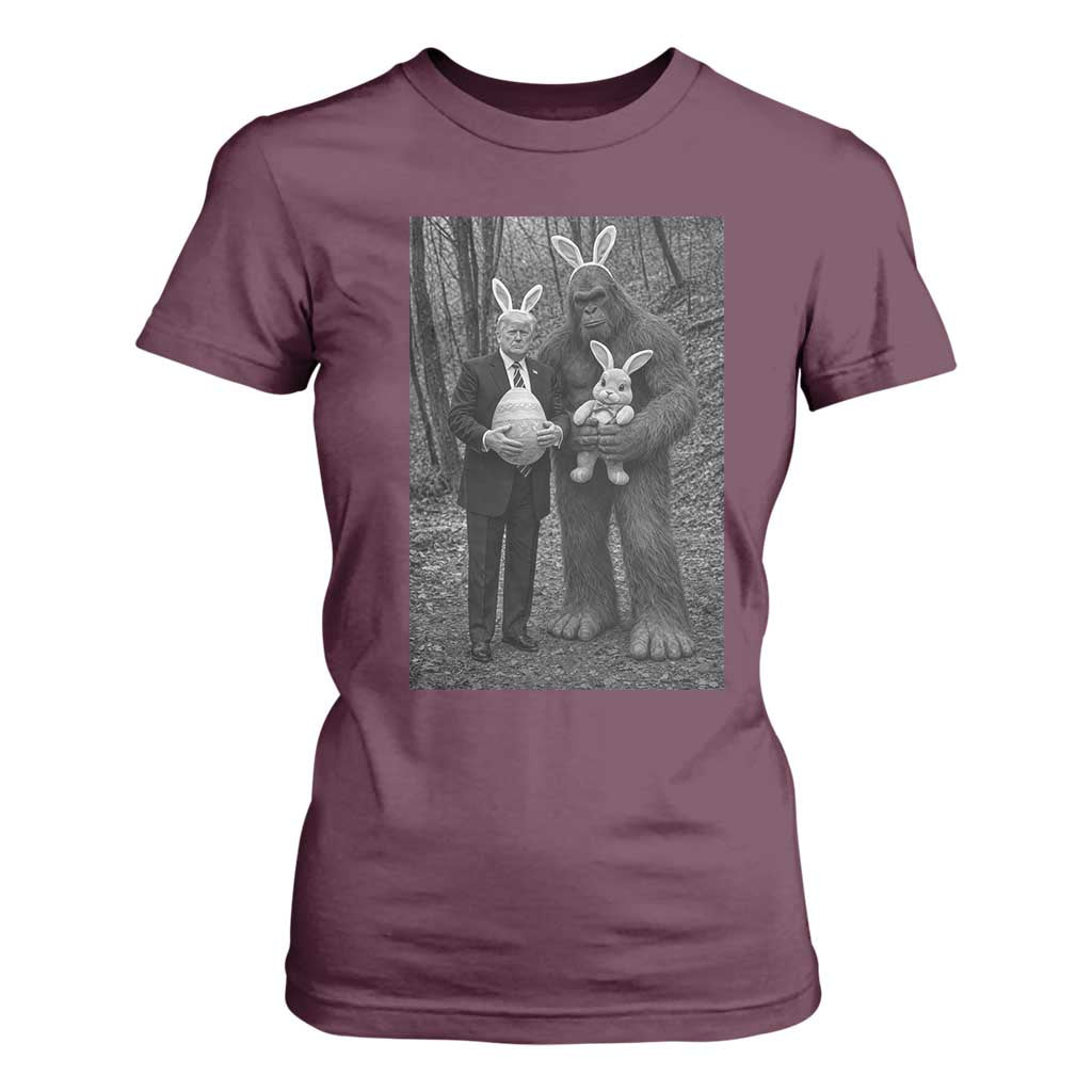 Funny Bigfoot And Trump Easter Selfie Gift T Shirt For Women TS12 Maroon Print Your Wear