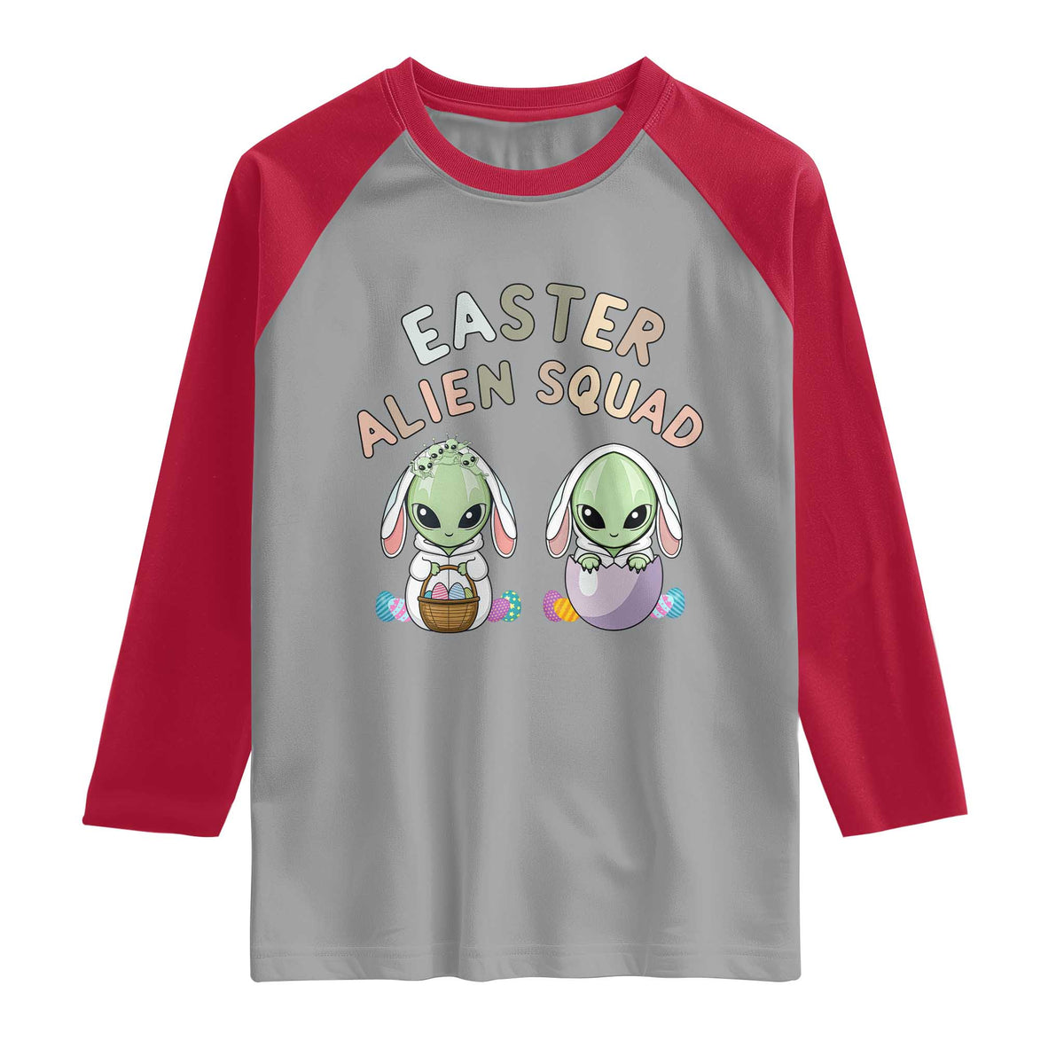 Funny Easter Alien Squad Bunny Ears Gift Raglan Shirt TS12 Sport Gray Red Print Your Wear