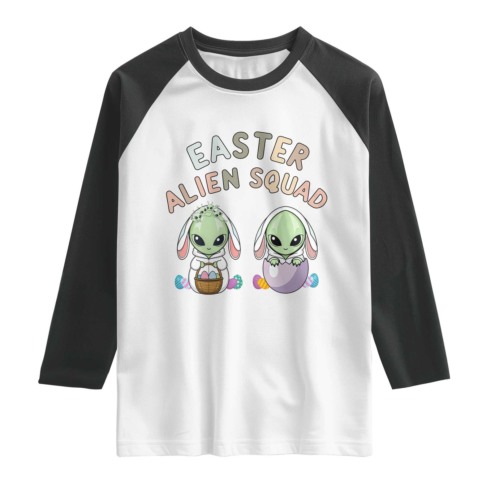 Funny Easter Alien Squad Bunny Ears Gift Raglan Shirt TS12 White Black Print Your Wear