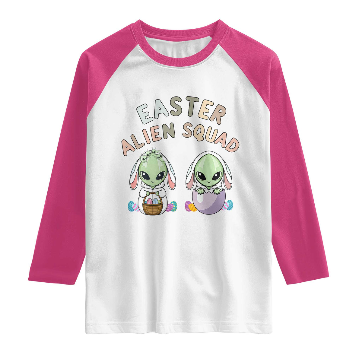 Funny Easter Alien Squad Bunny Ears Gift Raglan Shirt TS12 White Heliconia Print Your Wear