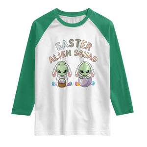 Funny Easter Alien Squad Bunny Ears Gift Raglan Shirt TS12 White Kelly Green Print Your Wear