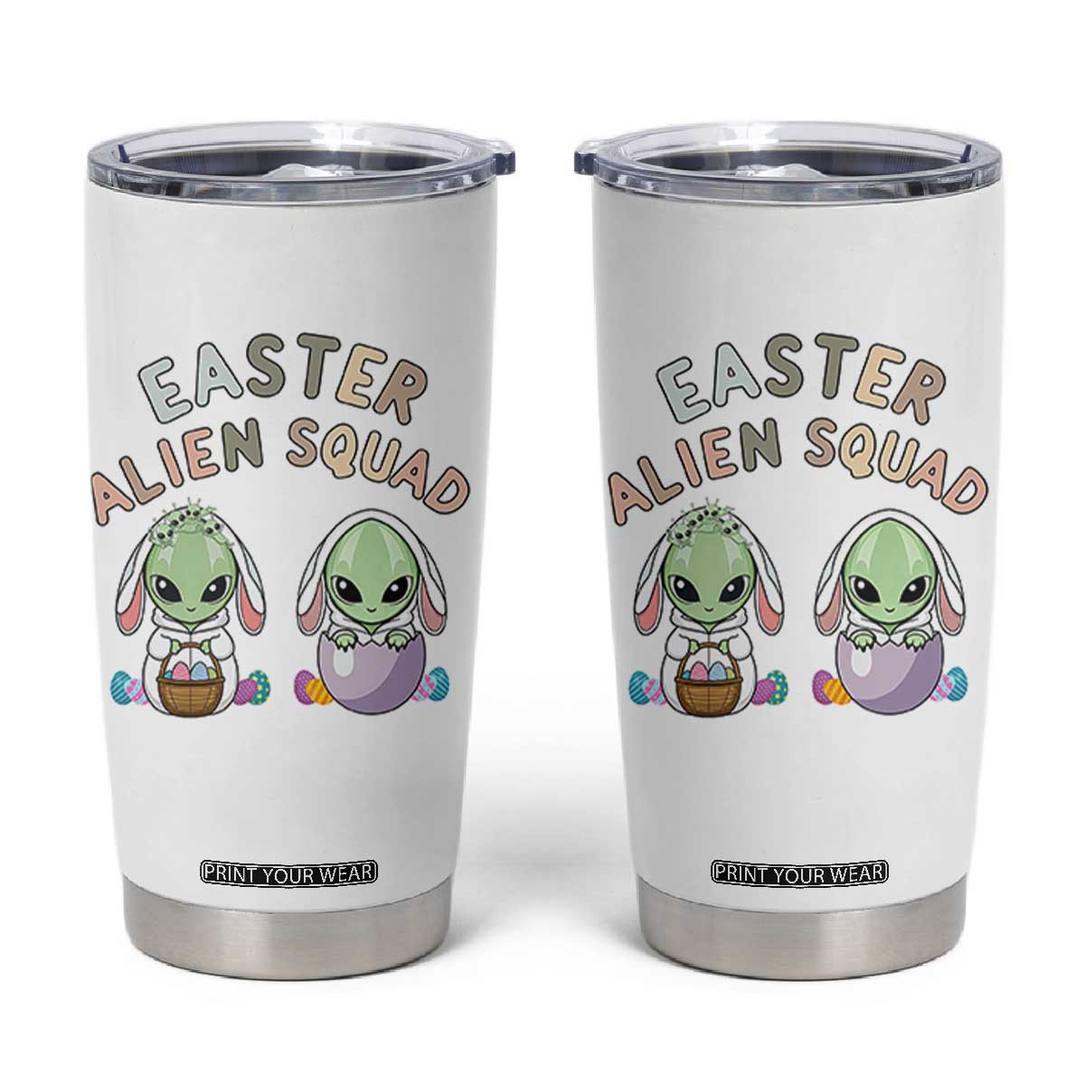 Funny Easter Alien Squad Bunny Ears Gift Tumbler Cup TS12 White Print Your Wear