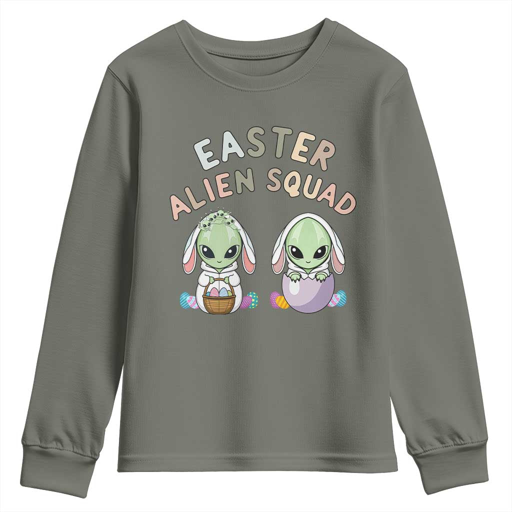 Funny Easter Alien Squad Bunny Ears Gift Youth Sweatshirt TS12 Military Green Print Your Wear