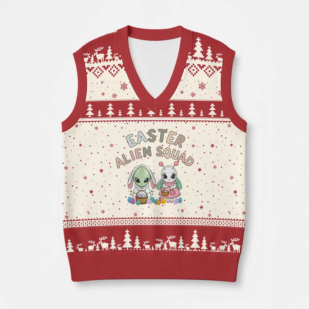 Easter Alien Squad V-Neck Knit Sweater Vest Funny UFO Lover Gift TS12 Beige Red Print Your Wear