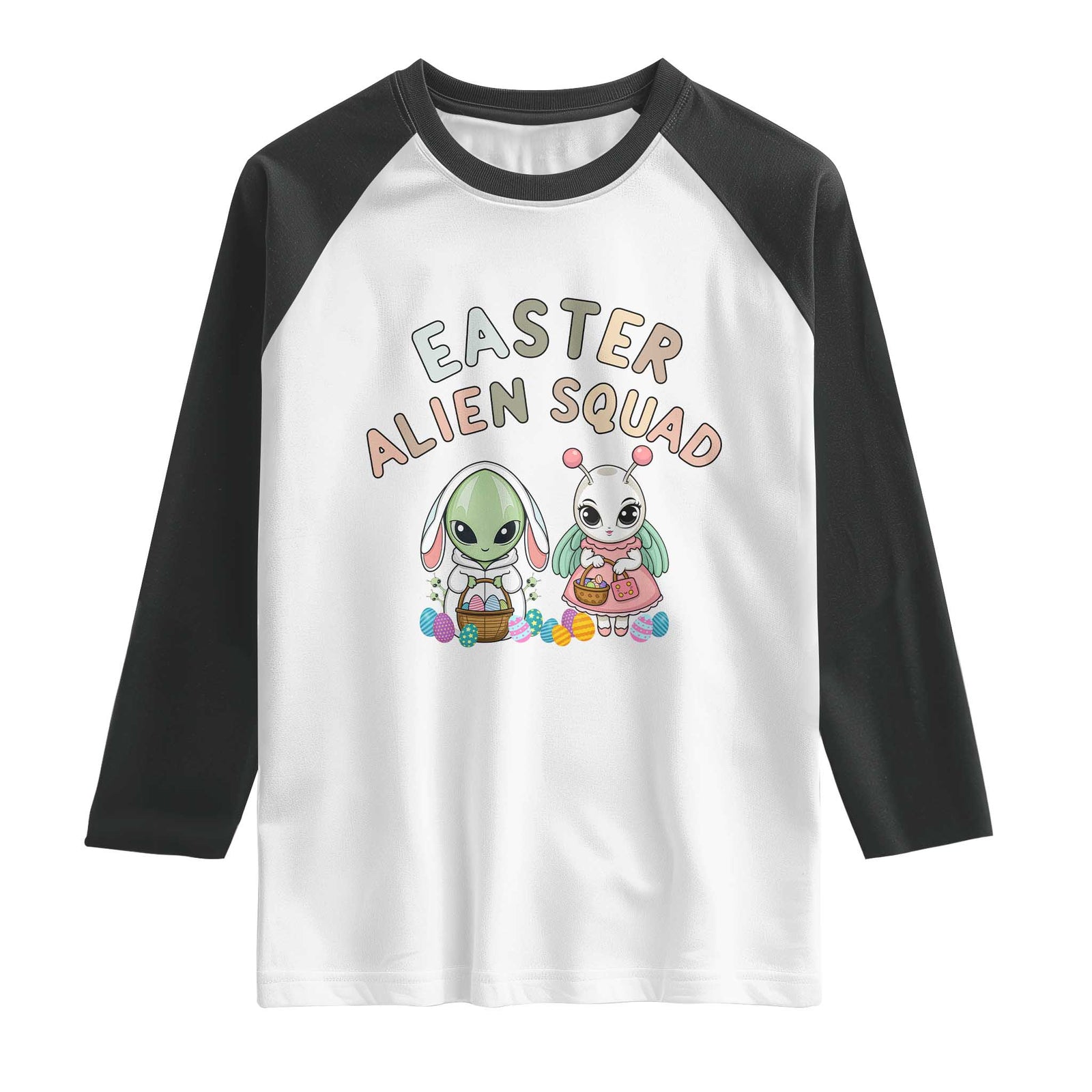 Easter Alien Squad Raglan Shirt Funny UFO Lover Gift TS12 White Black Print Your Wear