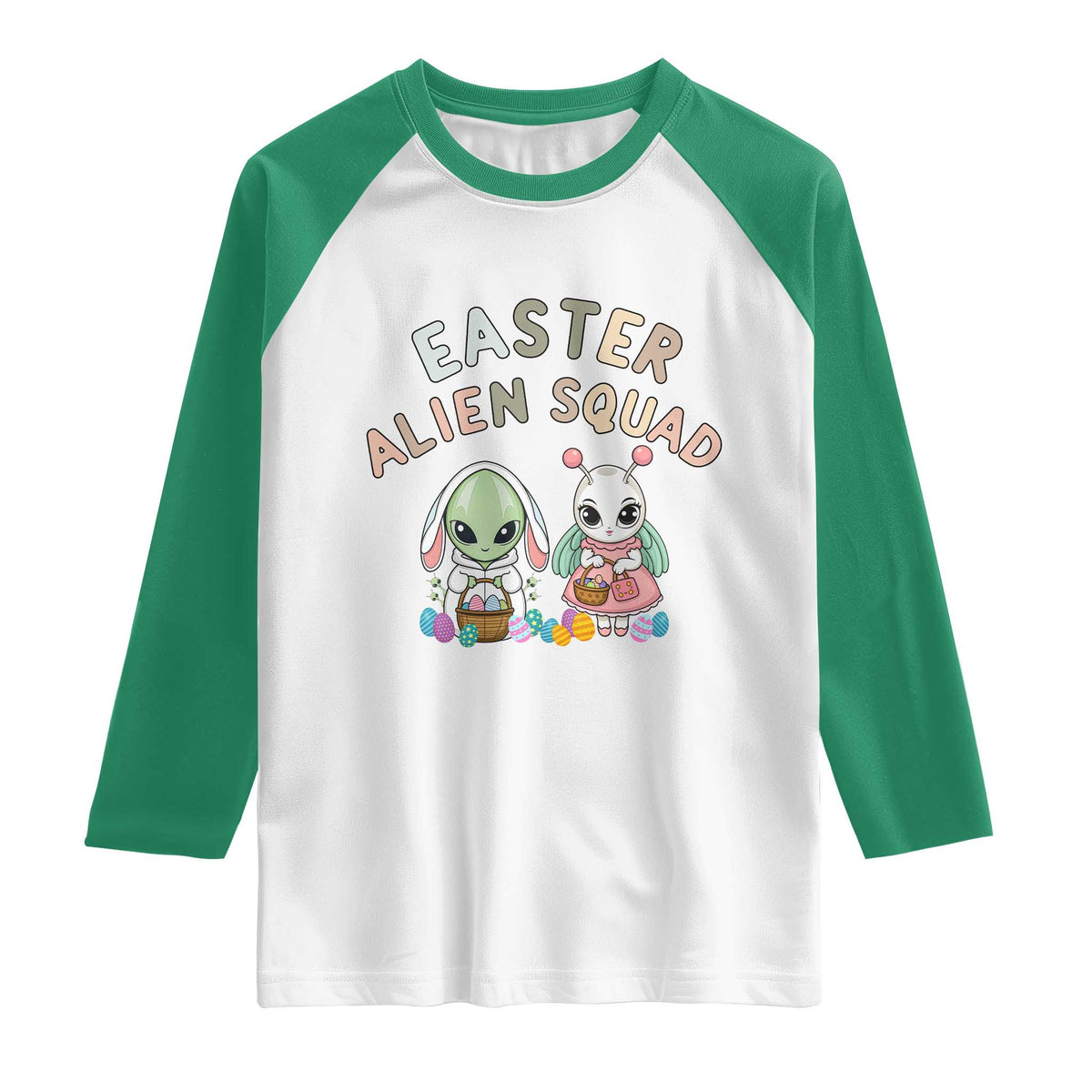 Easter Alien Squad Raglan Shirt Funny UFO Lover Gift TS12 White Kelly Green Print Your Wear