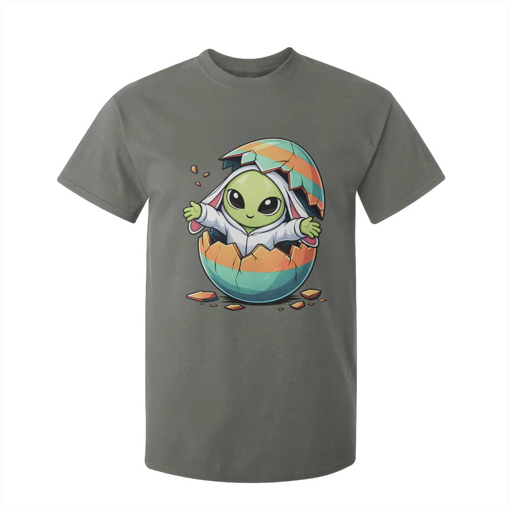 Funny Alien Bunny Ears Easter T Shirt For Kid Extraterrestrial Gift TS12 Military Green Print Your Wear