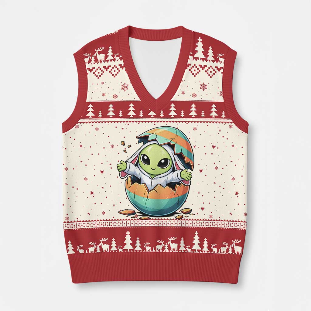 Funny Alien Bunny Ears Easter V-Neck Knit Sweater Vest Extraterrestrial Gift TS12 Beige Red Print Your Wear
