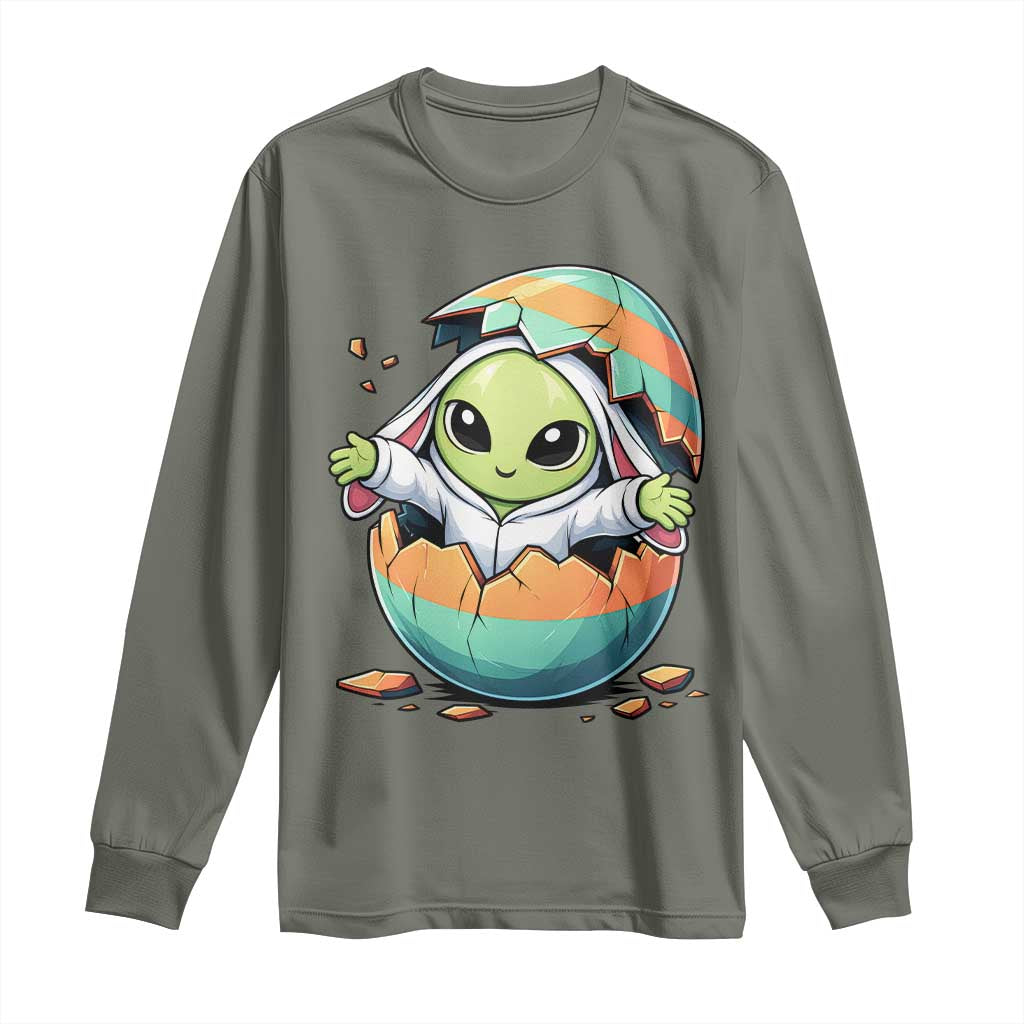 Funny Alien Bunny Ears Easter Long Sleeve Shirt Extraterrestrial Gift TS12 Military Green Print Your Wear