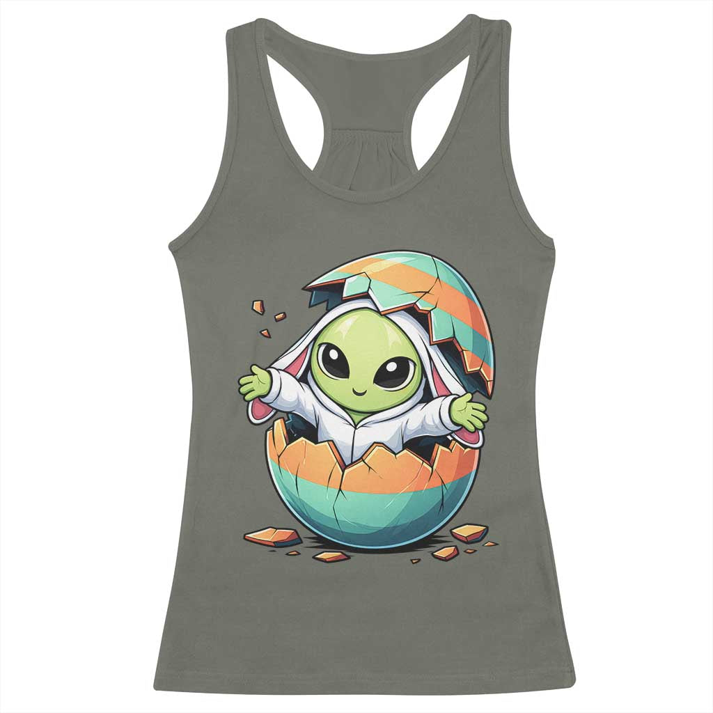 Funny Alien Bunny Ears Easter Racerback Tank Top Extraterrestrial Gift TS12 Military Green Print Your Wear