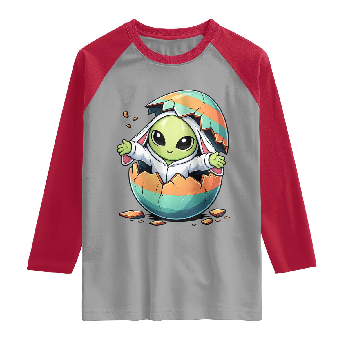 Funny Alien Bunny Ears Easter Raglan Shirt Extraterrestrial Gift TS12 Sport Gray Red Print Your Wear