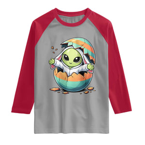 Funny Alien Bunny Ears Easter Raglan Shirt Extraterrestrial Gift TS12 Sport Gray Red Print Your Wear