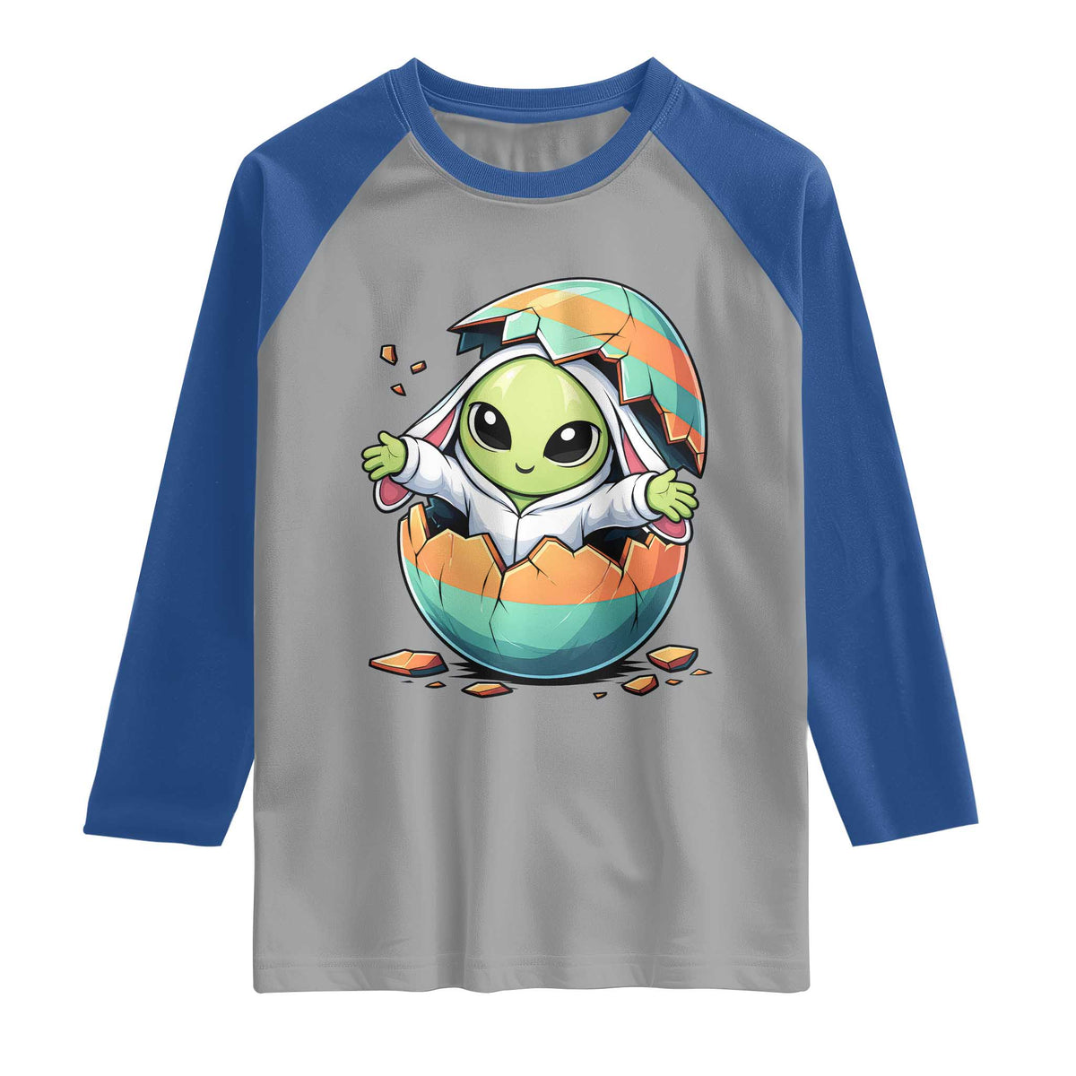 Funny Alien Bunny Ears Easter Raglan Shirt Extraterrestrial Gift TS12 Sport Gray Royal Print Your Wear