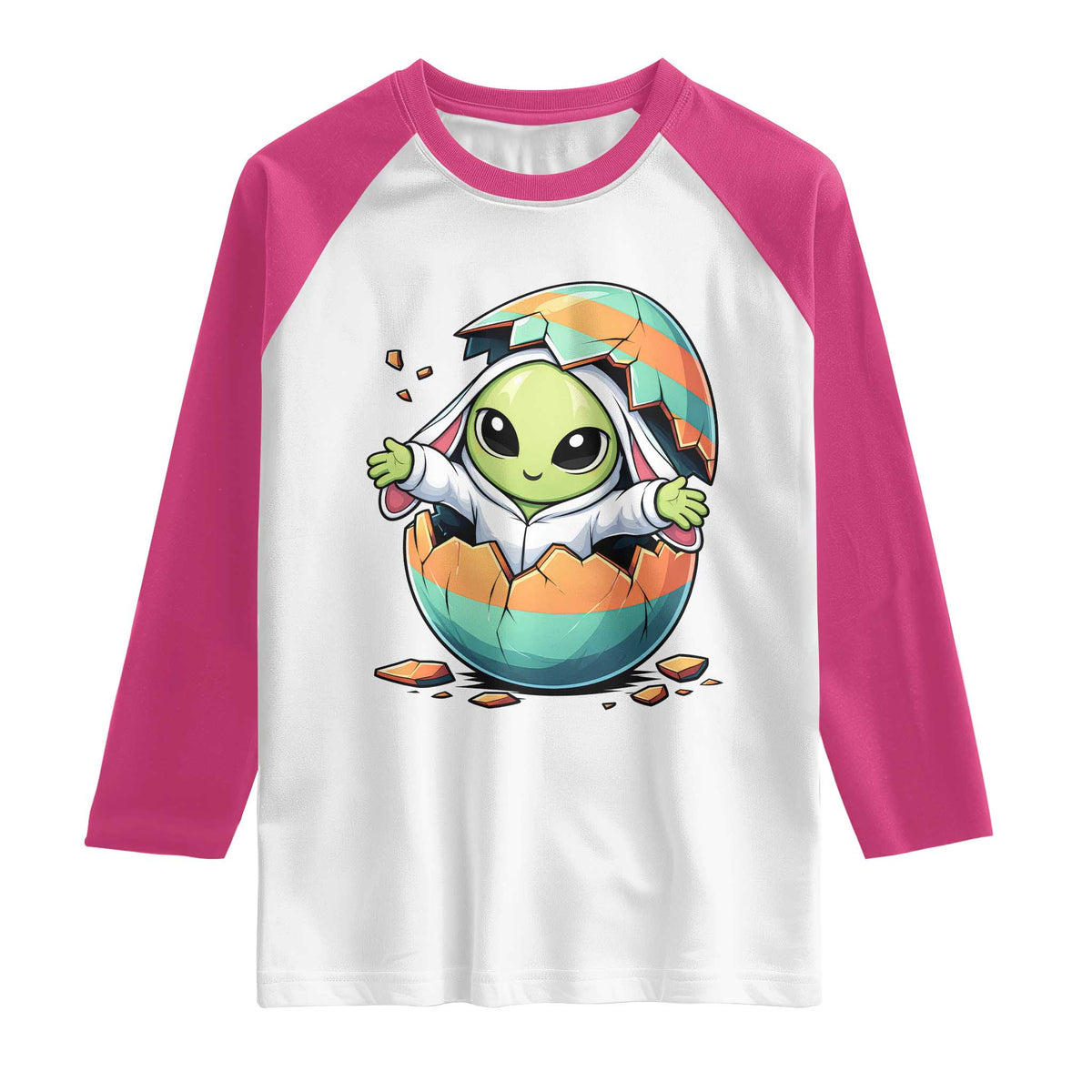 Funny Alien Bunny Ears Easter Raglan Shirt Extraterrestrial Gift TS12 White Heliconia Print Your Wear