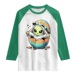 Funny Alien Bunny Ears Easter Raglan Shirt Extraterrestrial Gift TS12 White Kelly Green Print Your Wear